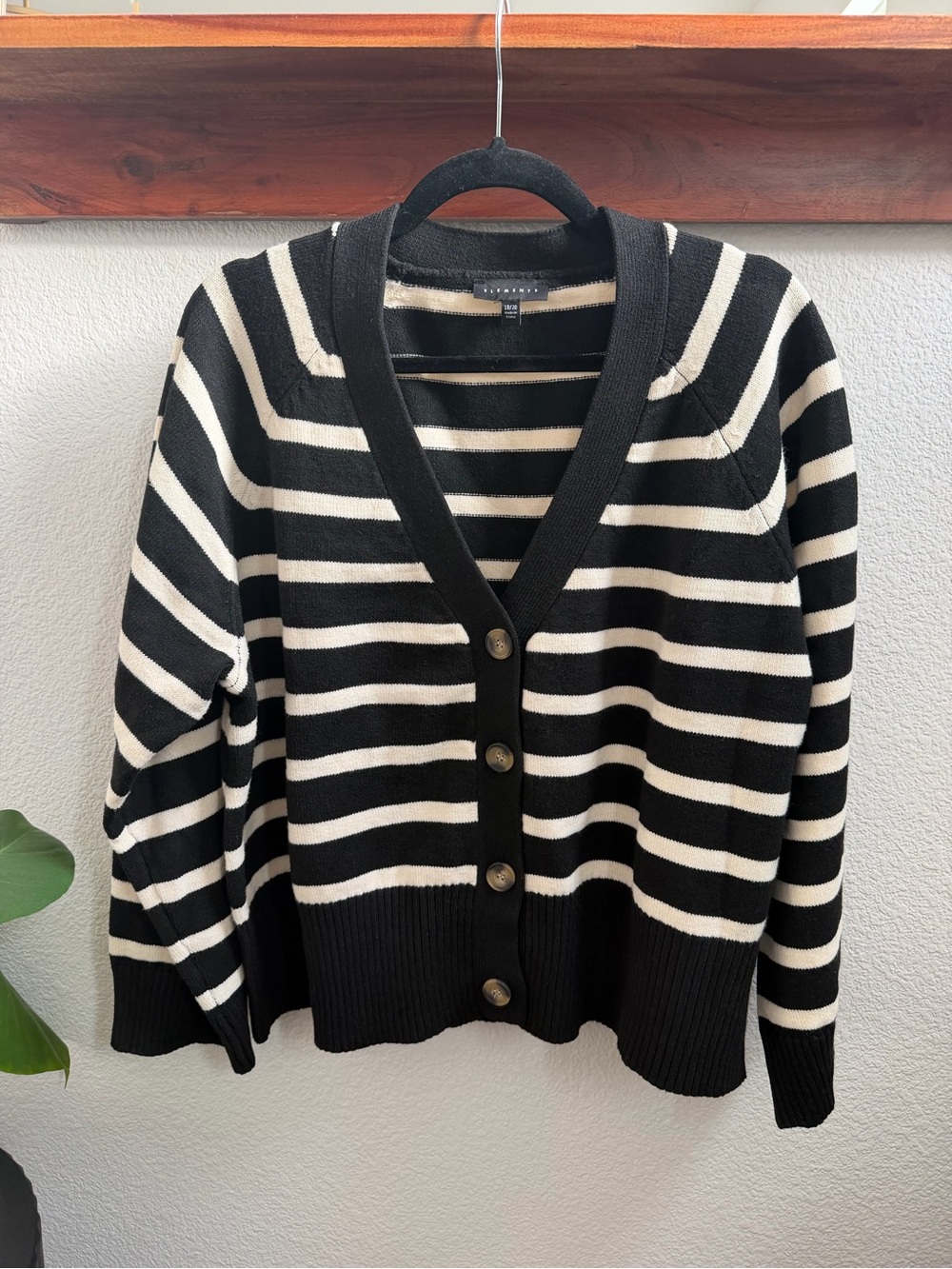 Like New Element Black and White Striped V-Neck Button Cardigan